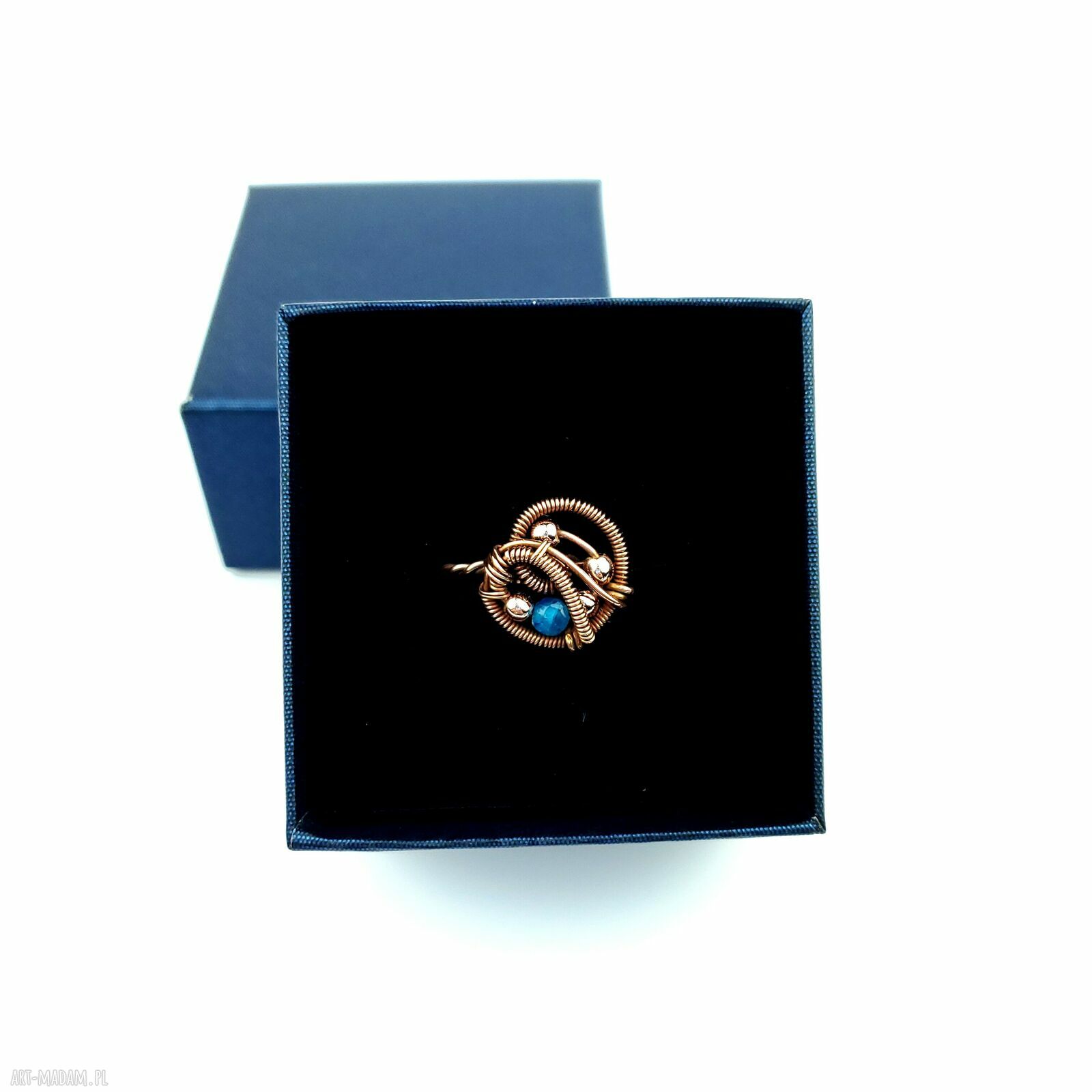 Apatyt regulowany pierścionek z miedzi - rękodzieło wire wrapping