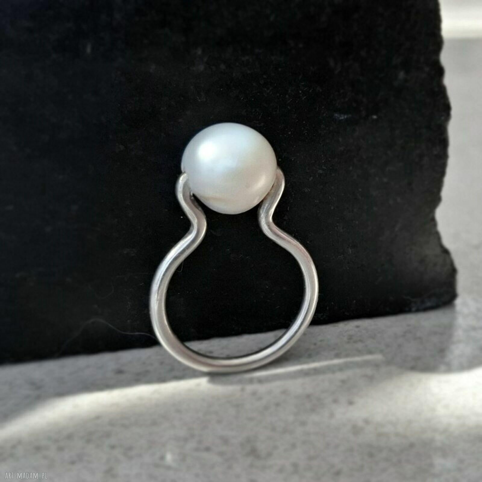 pierścionki: Apearl srebrny pierścionek z perłą hodowlaną HandMade