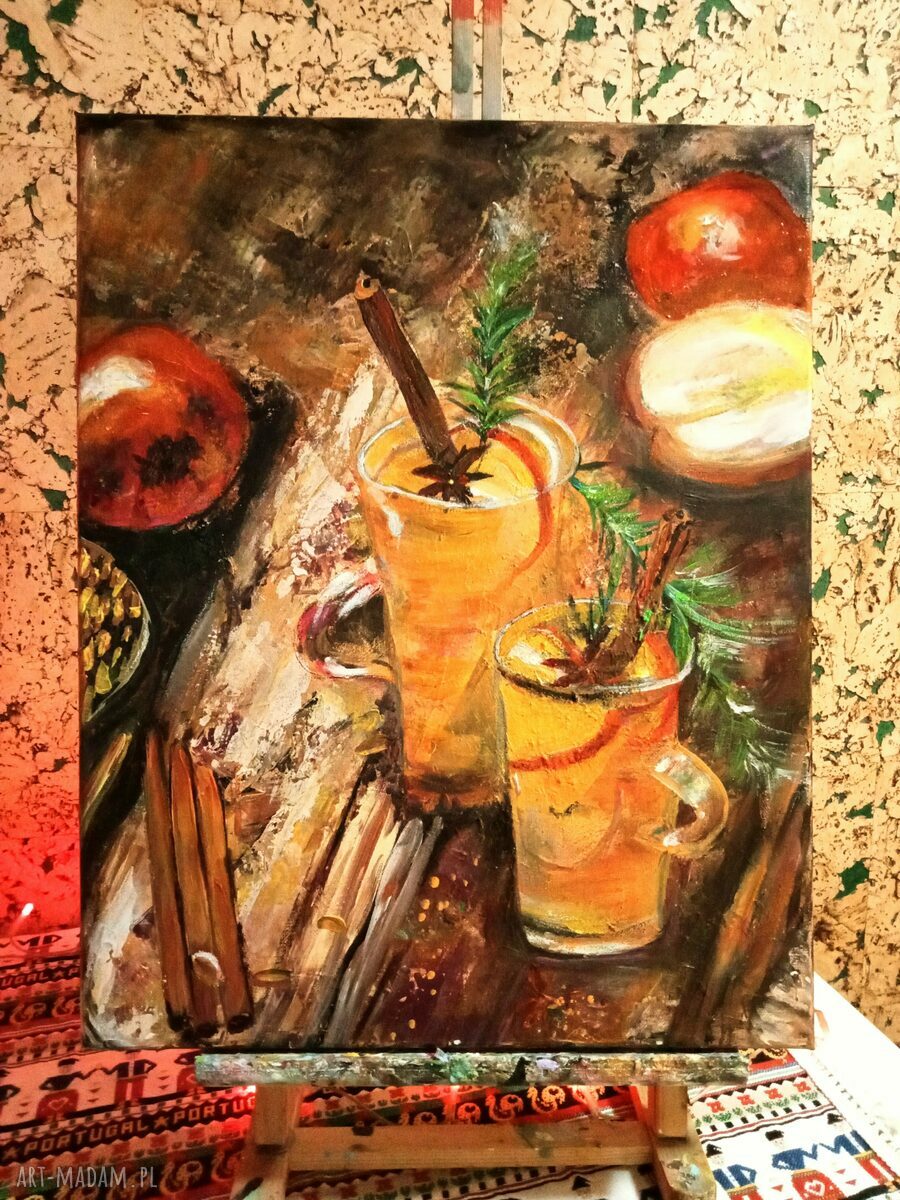 Apple drink - obraz martwa natura olejny z akrylem na płótnie (40x50 cm)