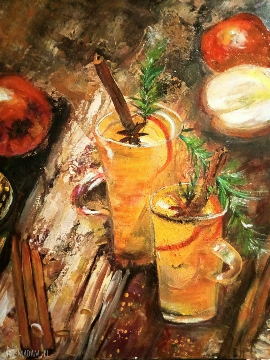 Apple drink - obraz martwa natura olejny z akrylem na płótnie (40x50 cm)
