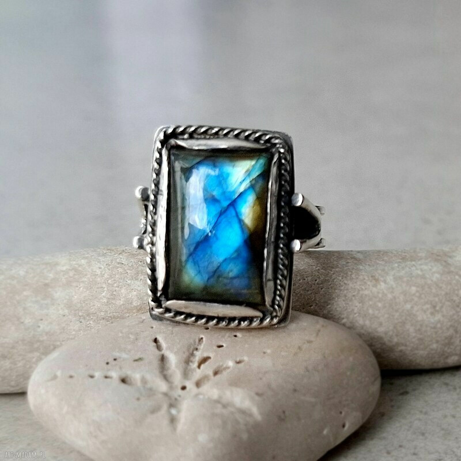 pierścionki: Aqua srebrny pierścionek z labradorytem ręcznie robione