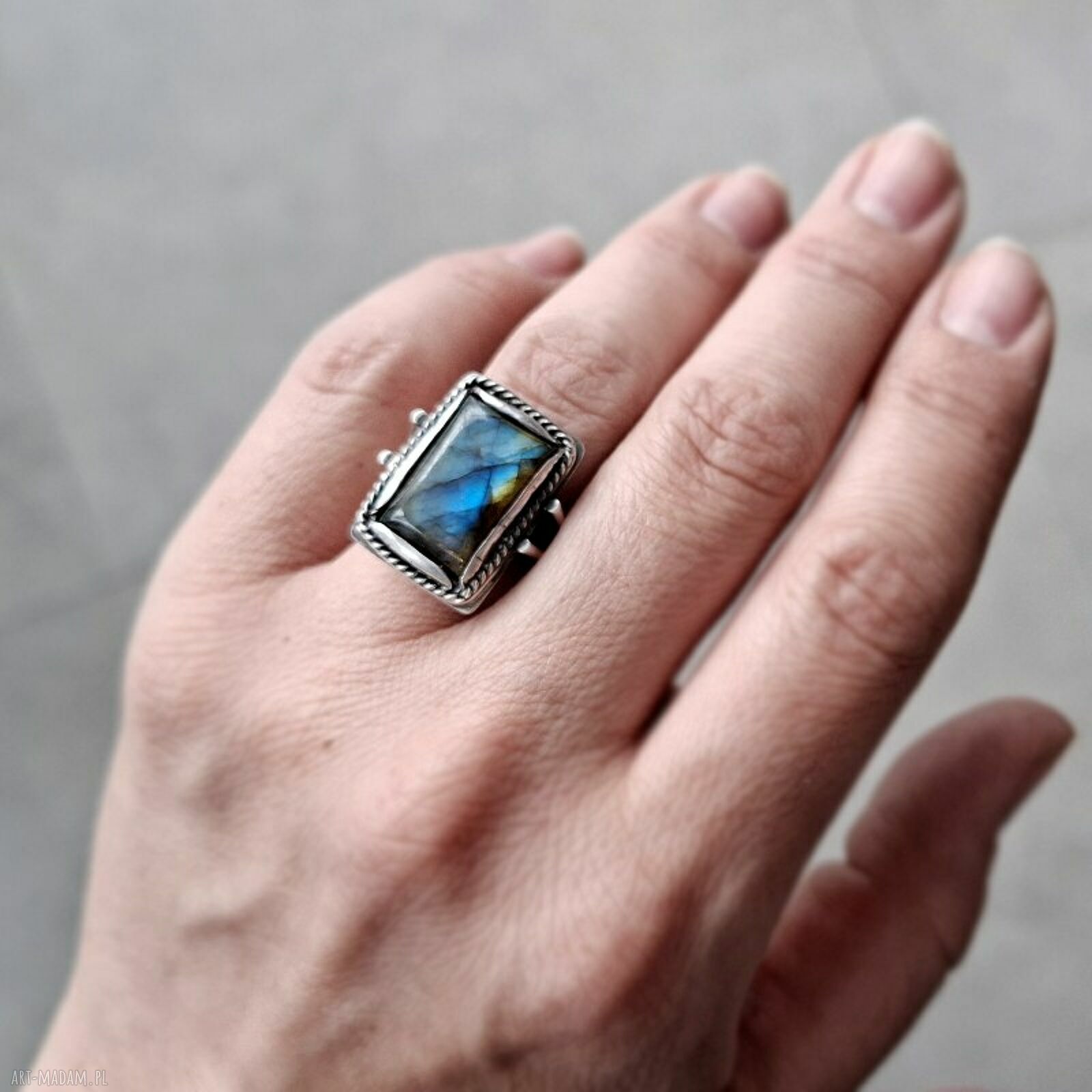 pierścionki: Aqua srebrny pierścionek z labradorytem ręcznie robione