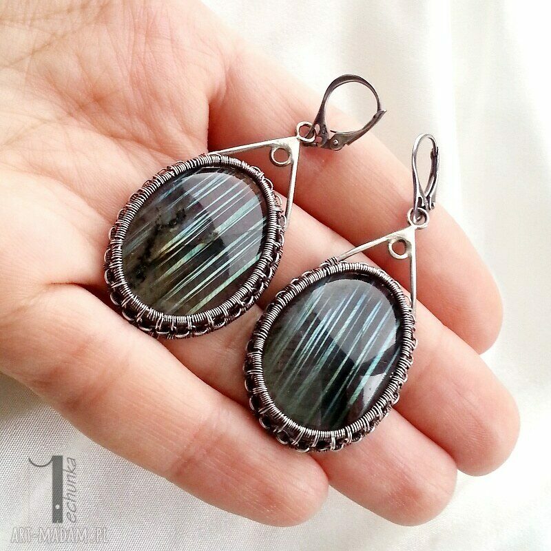 kolczyki: Aquarius srebrne kolczyki z labradorytem handmade