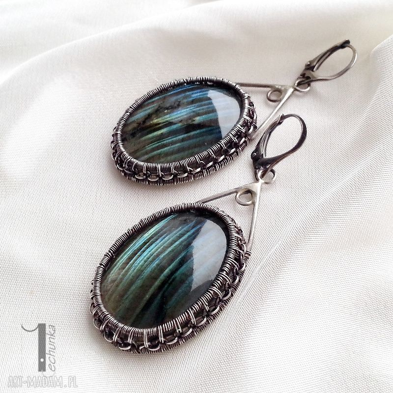 Aquarius srebrne kolczyki labradorytem labradoryt eleganckie