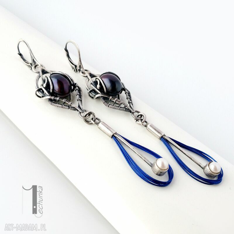 kolczyki: Arachne fusum srebrne kolczyki z perłami Ręczne wykonanie