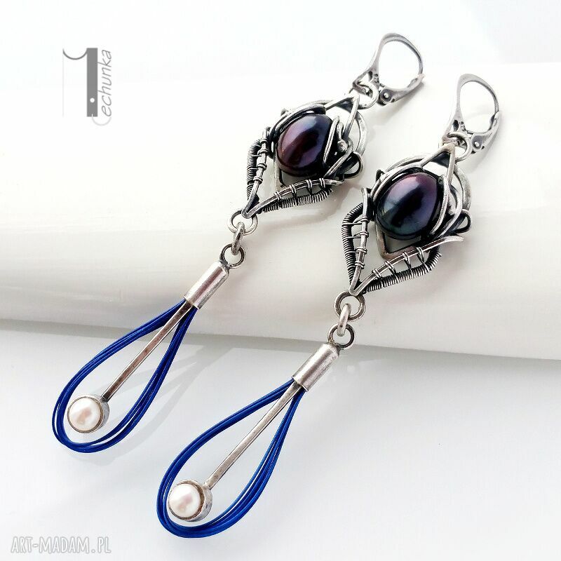 kolczyki: Arachne fusum srebrne kolczyki z perłami Ręczne wykonanie