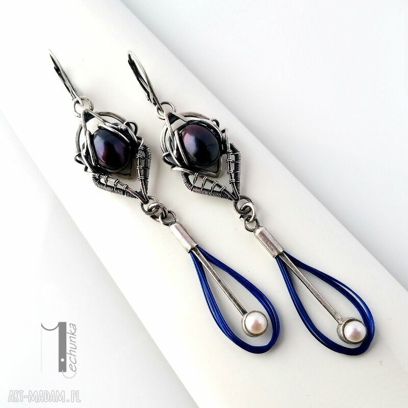 kolczyki: Arachne fusum srebrne kolczyki z perłami Ręczne wykonanie