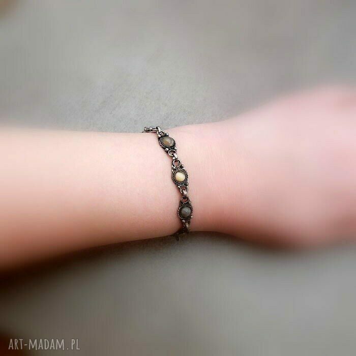 Bransoletka Metal Archeo oksydowana - retro antyk z ametystem i karneolem (17-19 cm)