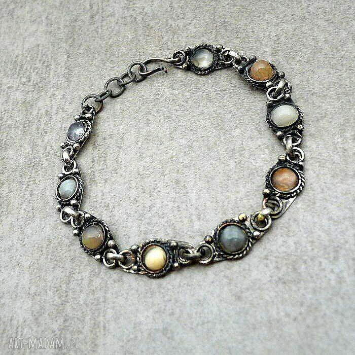 Bransoletka Metal Archeo oksydowana - retro antyk z ametystem i karneolem (17-19 cm)