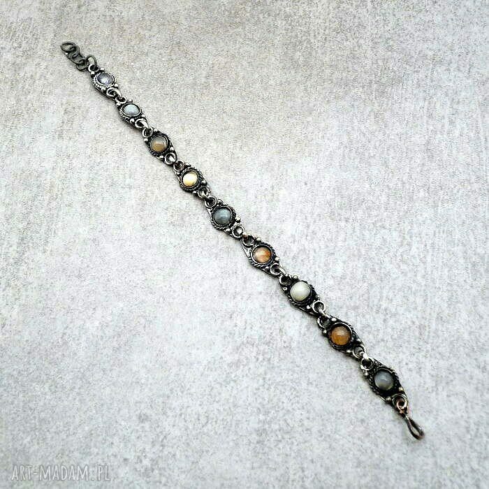 Bransoletka Metal Archeo oksydowana - retro antyk z ametystem i karneolem (17-19 cm)