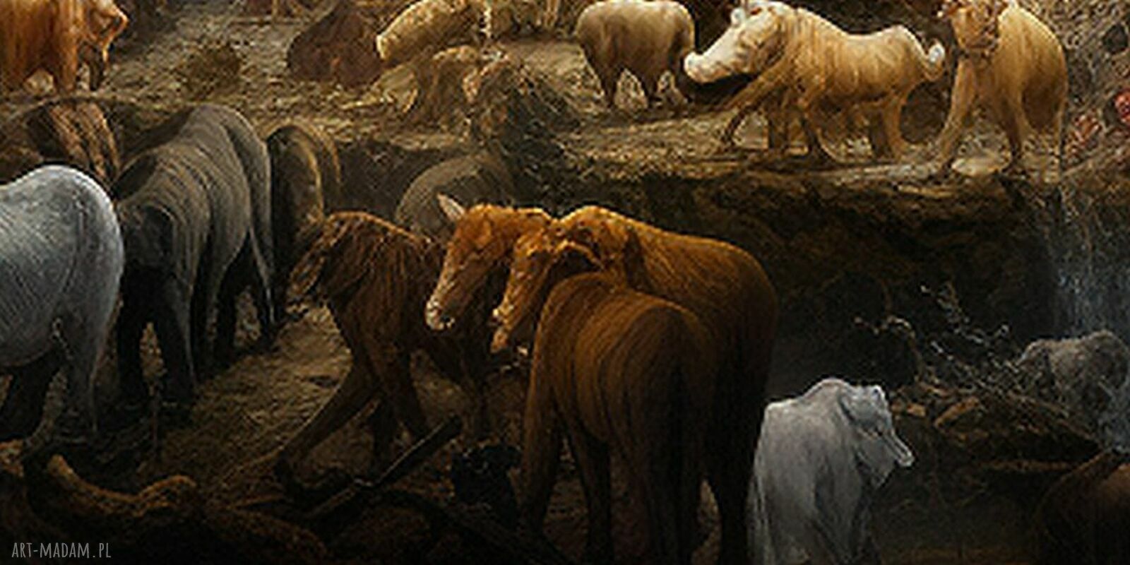Obraz Arka Noego na płótnie 120x80 cm - statek, zwierzęta i tęcza