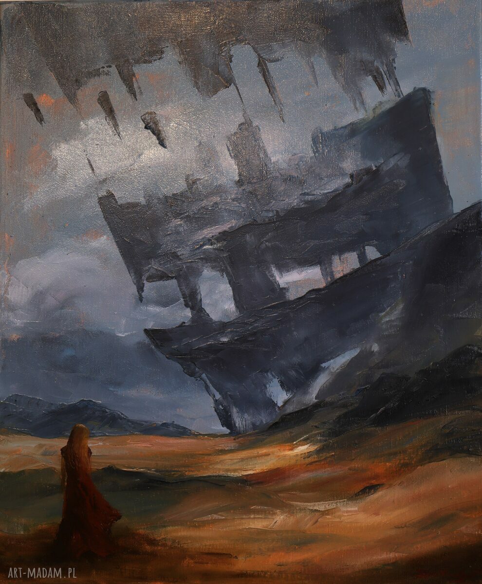 Artefakt - ręcznie malowany obraz olejny fantasy: kobieta i kosmos