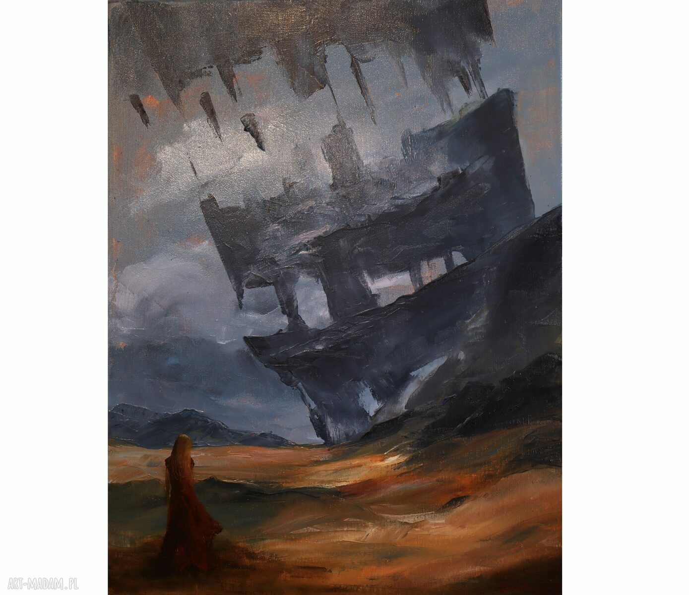 Artefakt - ręcznie malowany obraz olejny fantasy: kobieta i kosmos