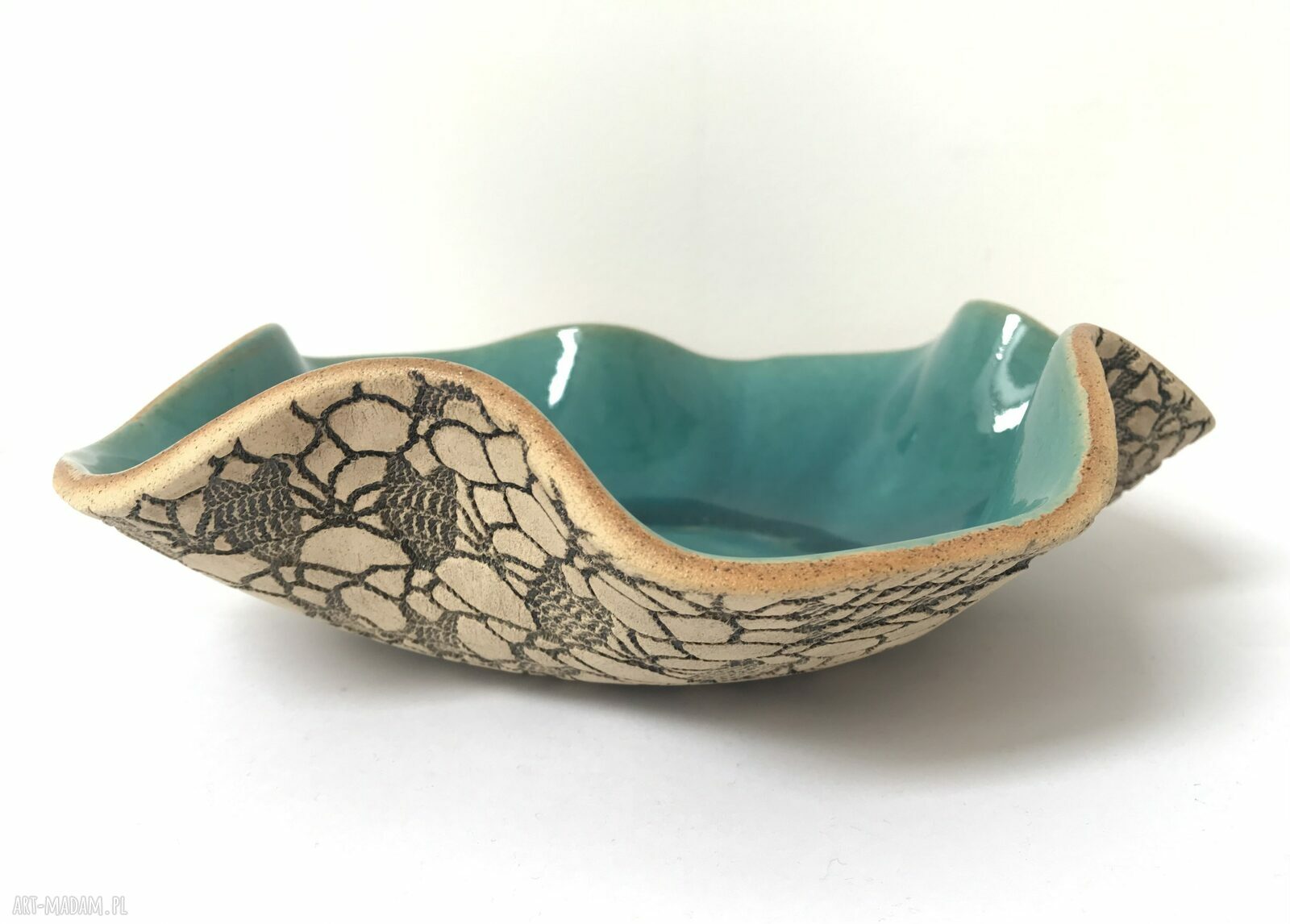 Artystyczna koronkowa misa ceramiczna na owoce