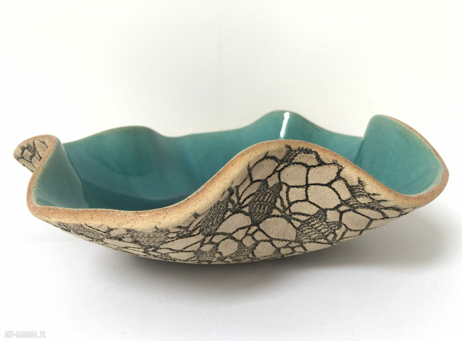 Artystyczna koronkowa misa ceramiczna na owoce