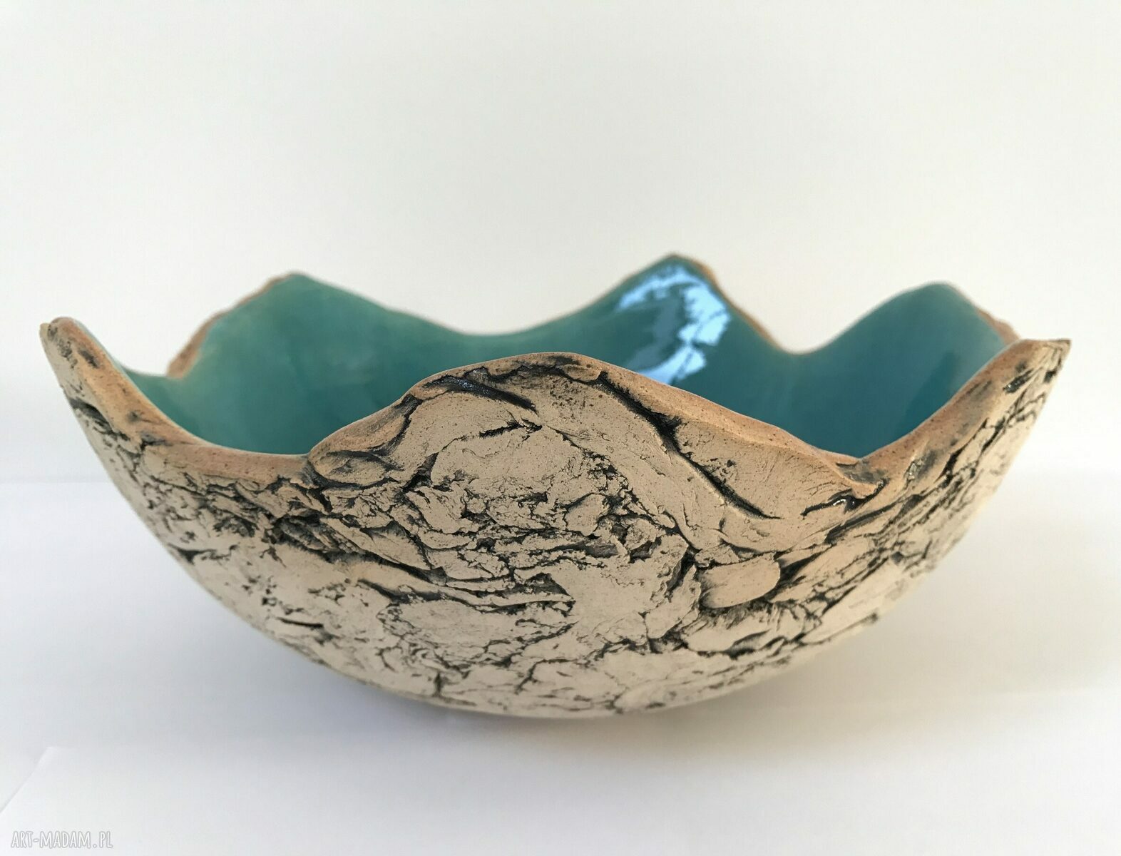 Artystyczna miska ceramiczna „Sardynia” - turkusowe szkliwo i surowy charakter