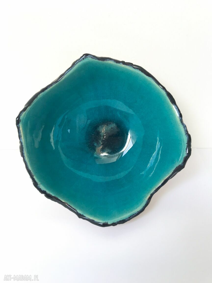 Miska ceramiczna handmade „jak skała” z turkusowym szkliwem