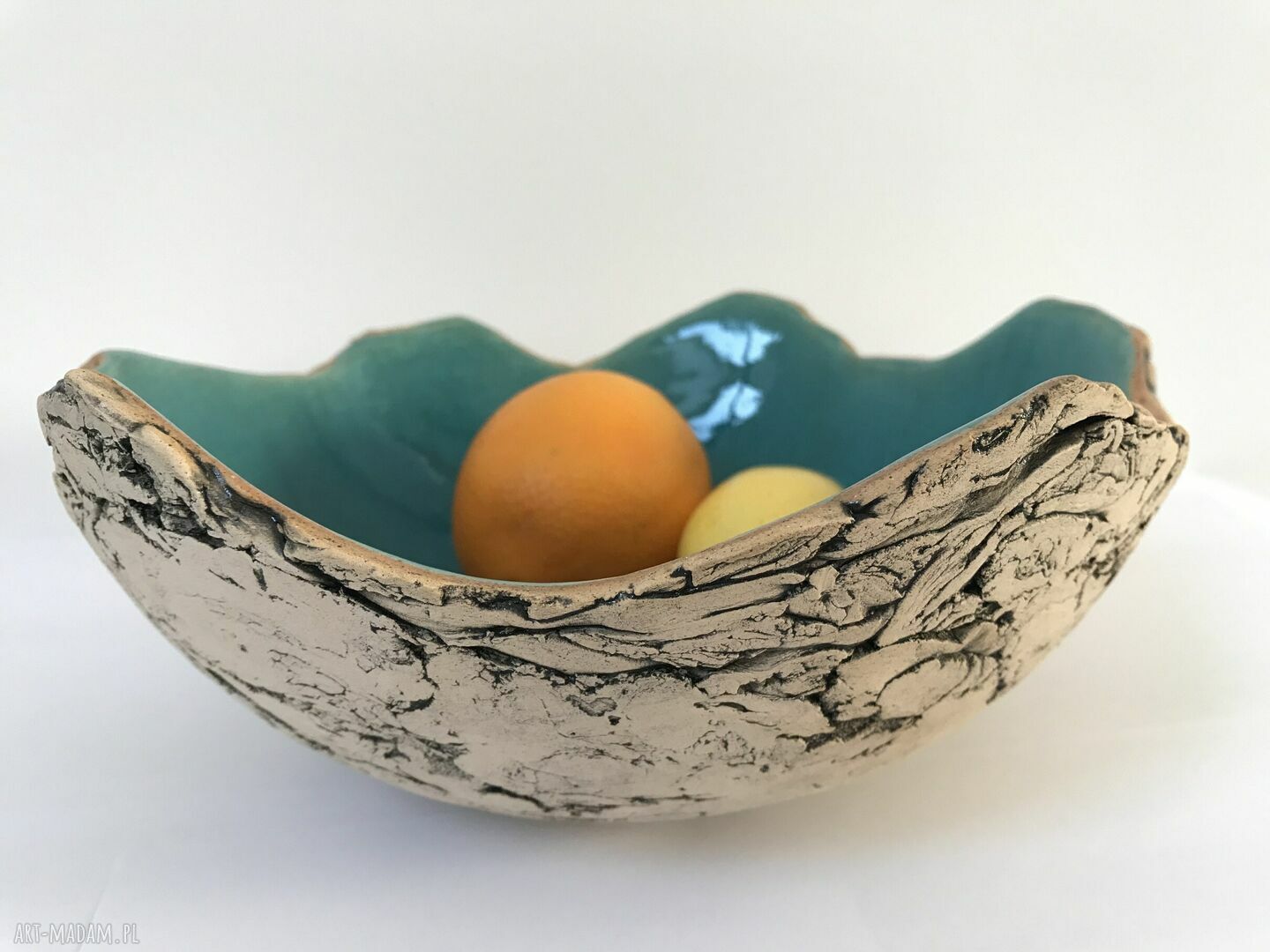 Artystyczna miska ceramiczna „Sardynia” - turkusowe szkliwo i surowy charakter