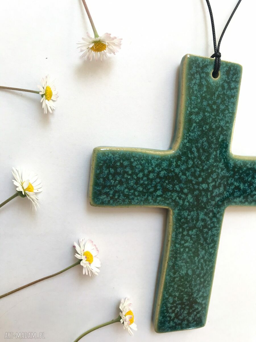 Artystyczny krzyżyk ceramiczny szkliwiony do zawieszenia na ścianę