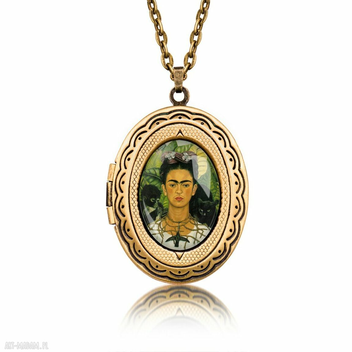 Sekretnik owalny Frida Kahlo - wisiorek Laluv z grafiką pod szkłem