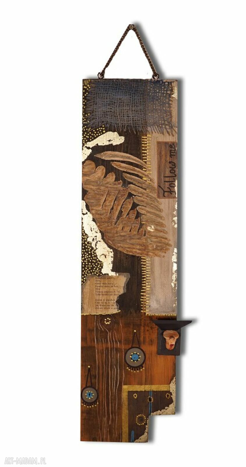 Asamblaż 1 - obraz abstrakcyjny na starej desce 60x16 cm
