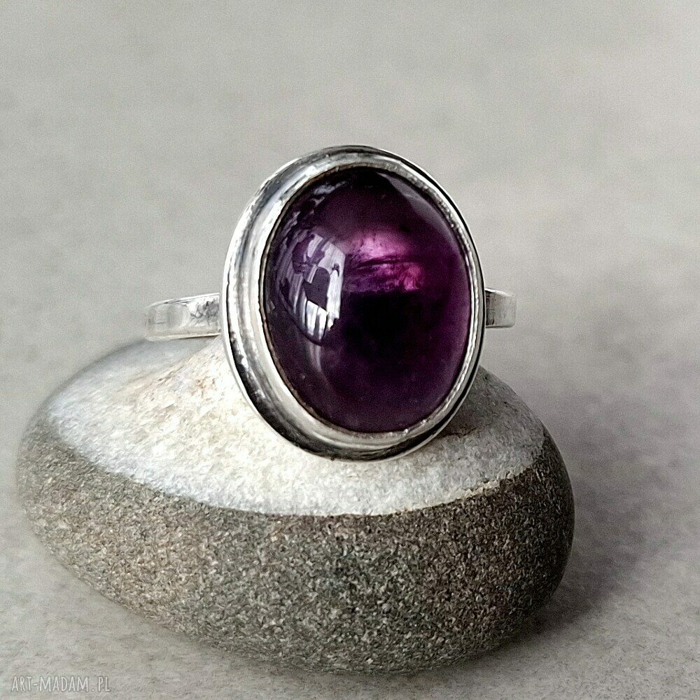 Aster srebrny pierścionek z ametystem Handmade