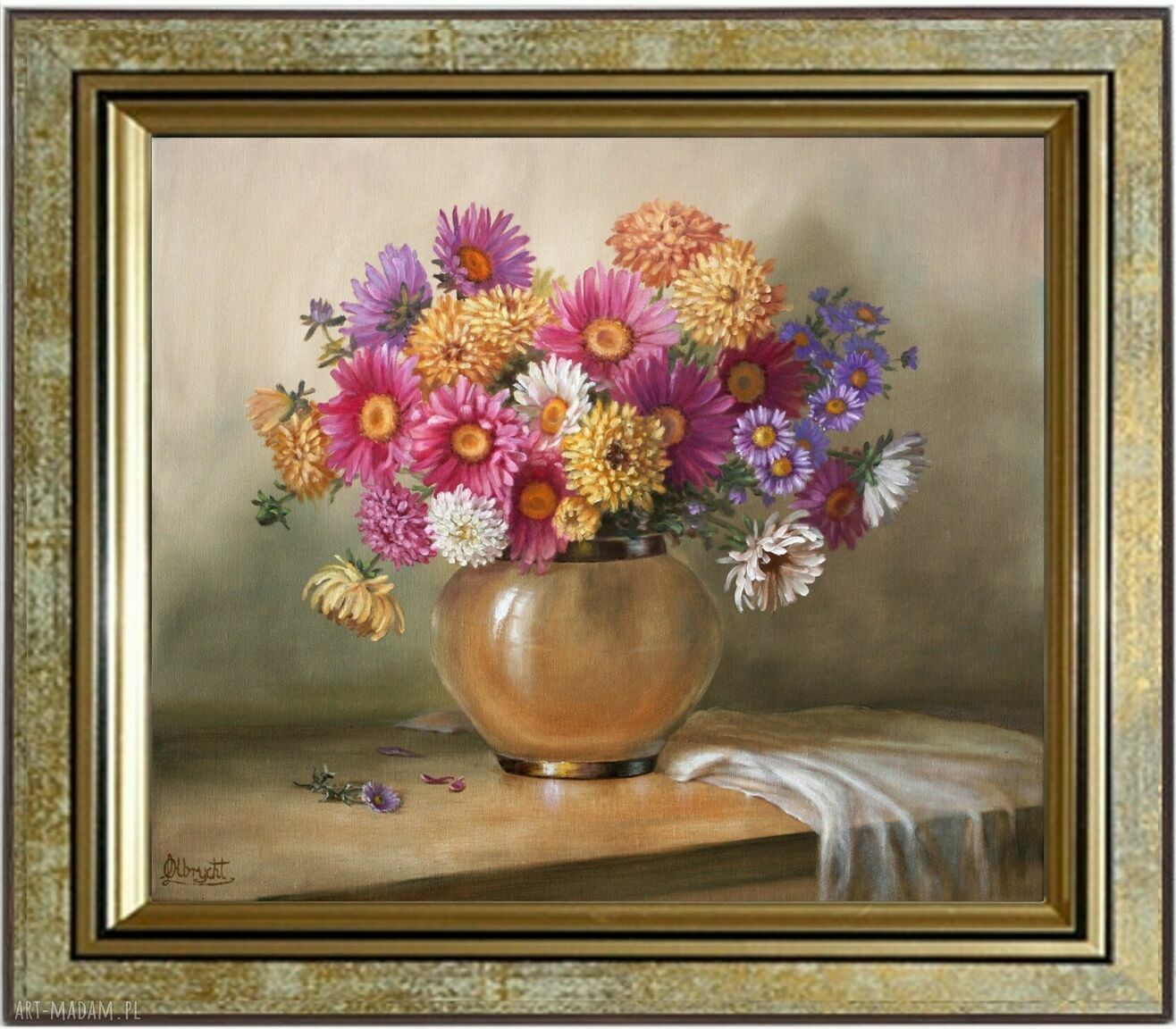 Astry - ręcznie malowany obraz olejny 50x60 cm (sygnowany) - Lidia Olbrycht