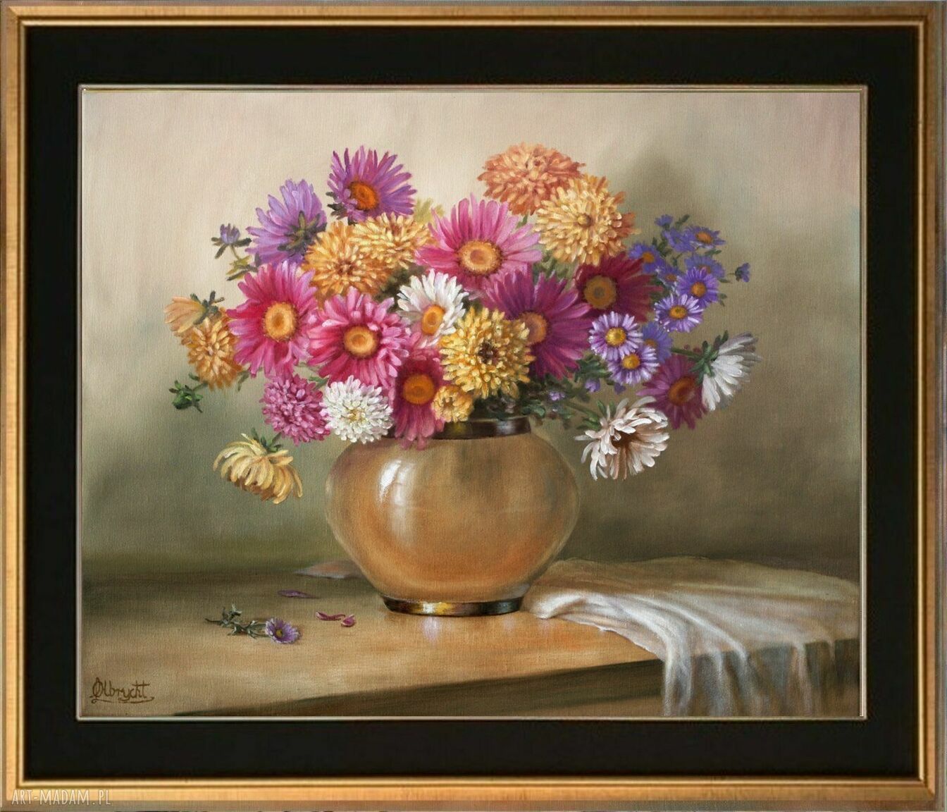 Astry - ręcznie malowany obraz olejny 50x60 cm (sygnowany) - Lidia Olbrycht
