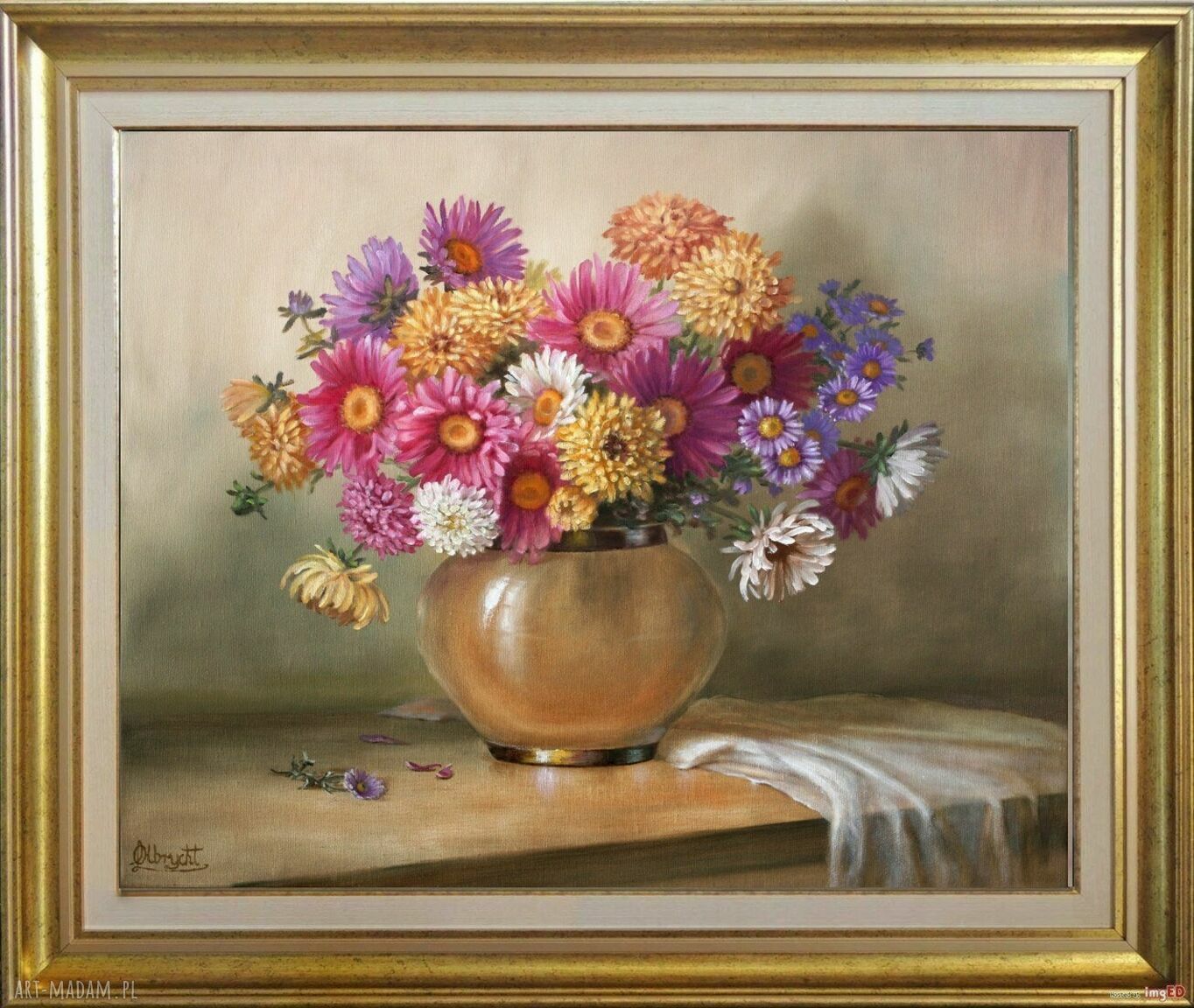 Astry - ręcznie malowany obraz olejny 50x60 cm (sygnowany) - Lidia Olbrycht