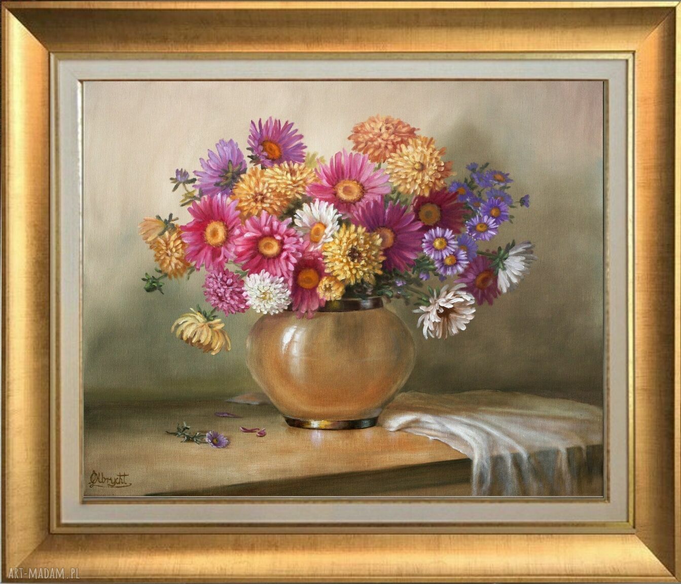 Astry - ręcznie malowany obraz olejny 50x60 cm (sygnowany) - Lidia Olbrycht