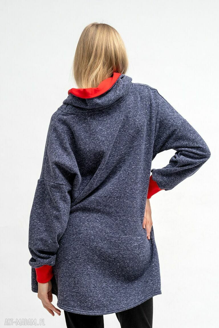 Asymetryczna bluza Ravel Granat Melanż z kominem - oversize