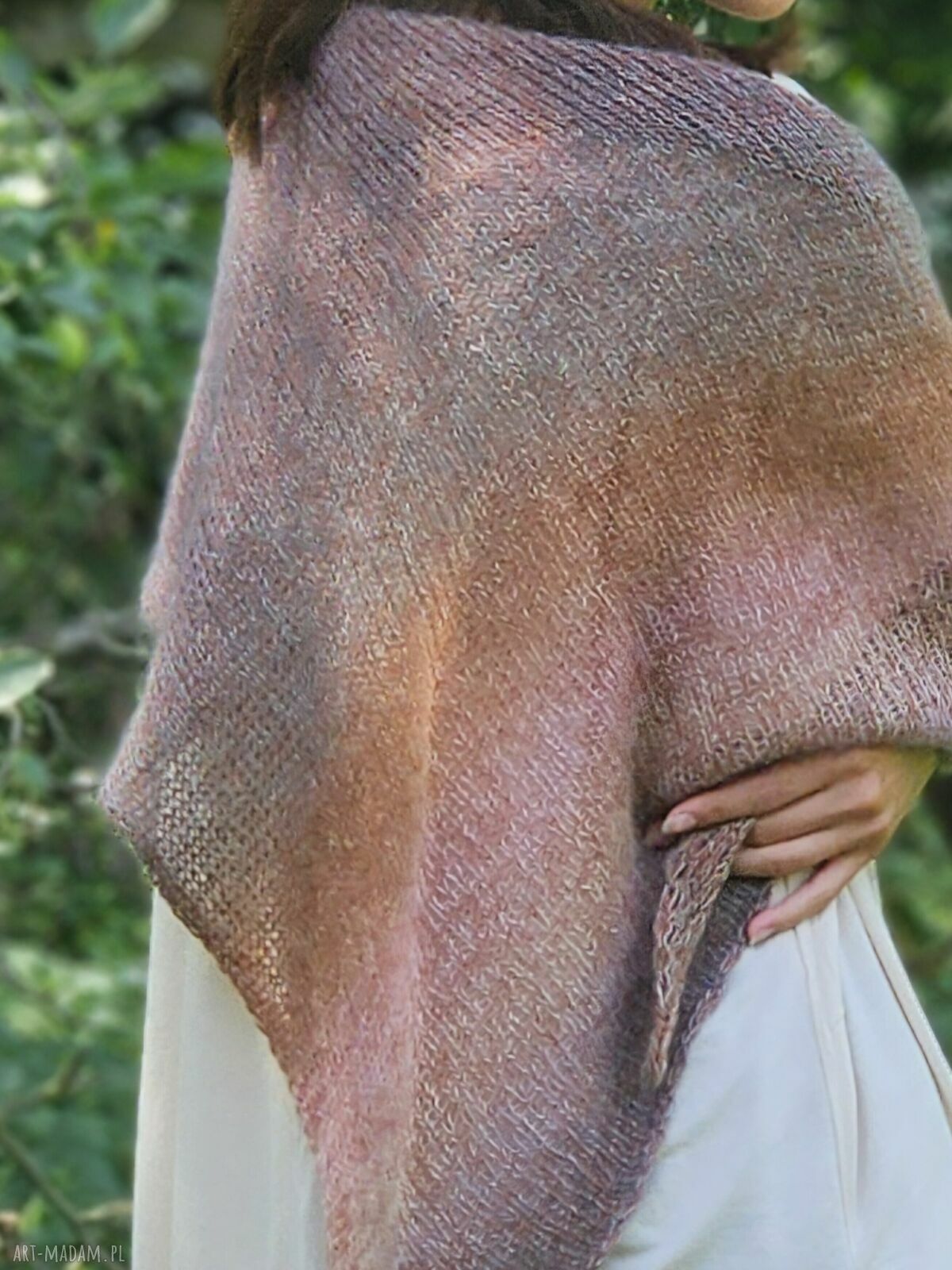 Asymetryczna chusta na drutach - moher, jedwab i merino (165 cm)
