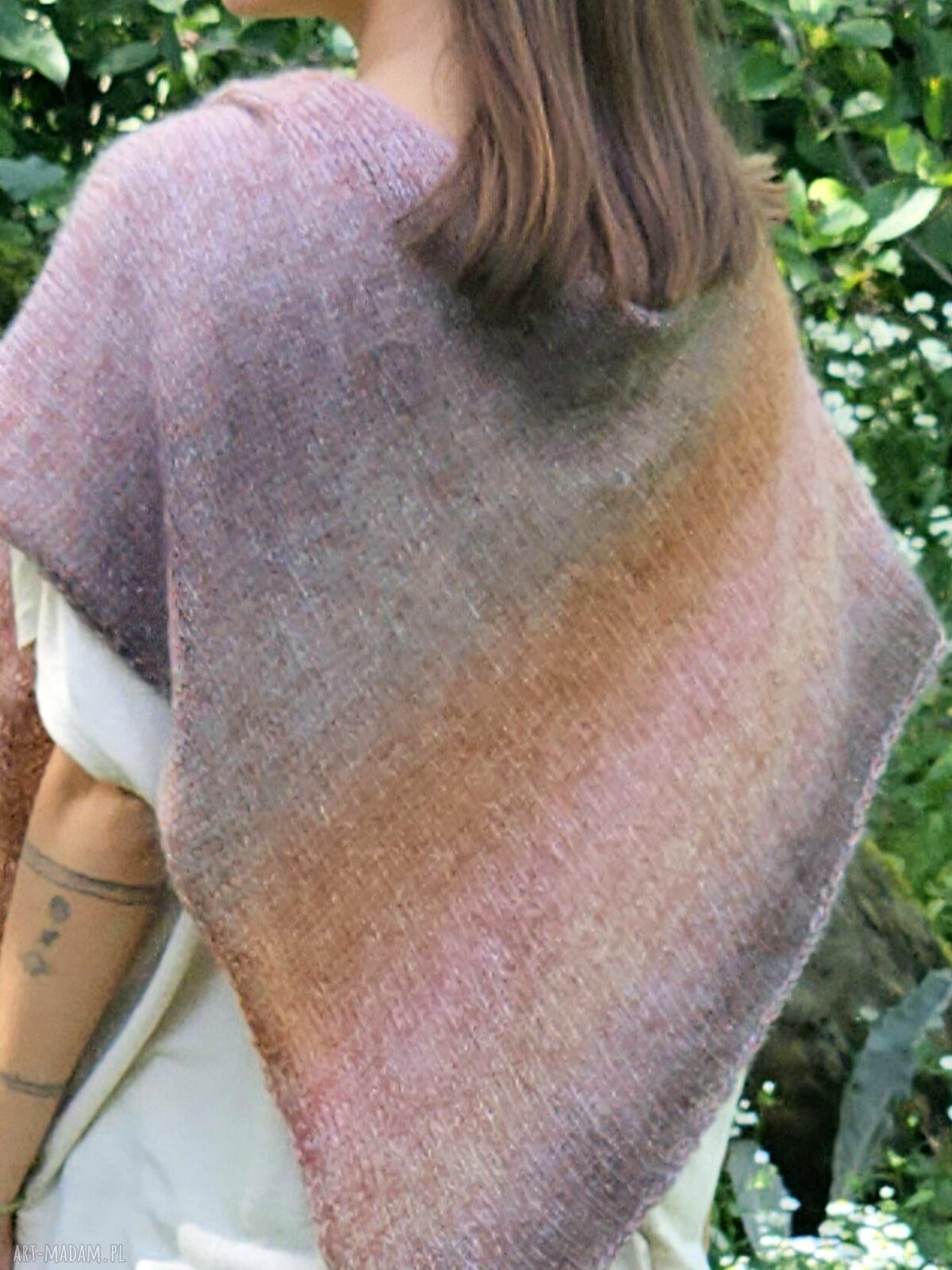 Asymetryczna chusta na drutach - moher, jedwab i merino (165 cm)