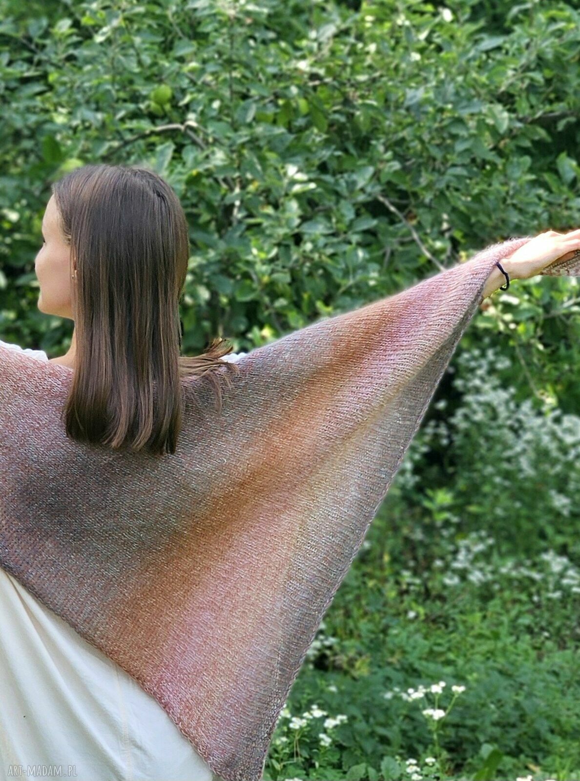 Asymetryczna chusta na drutach - moher, jedwab i merino 165 cm