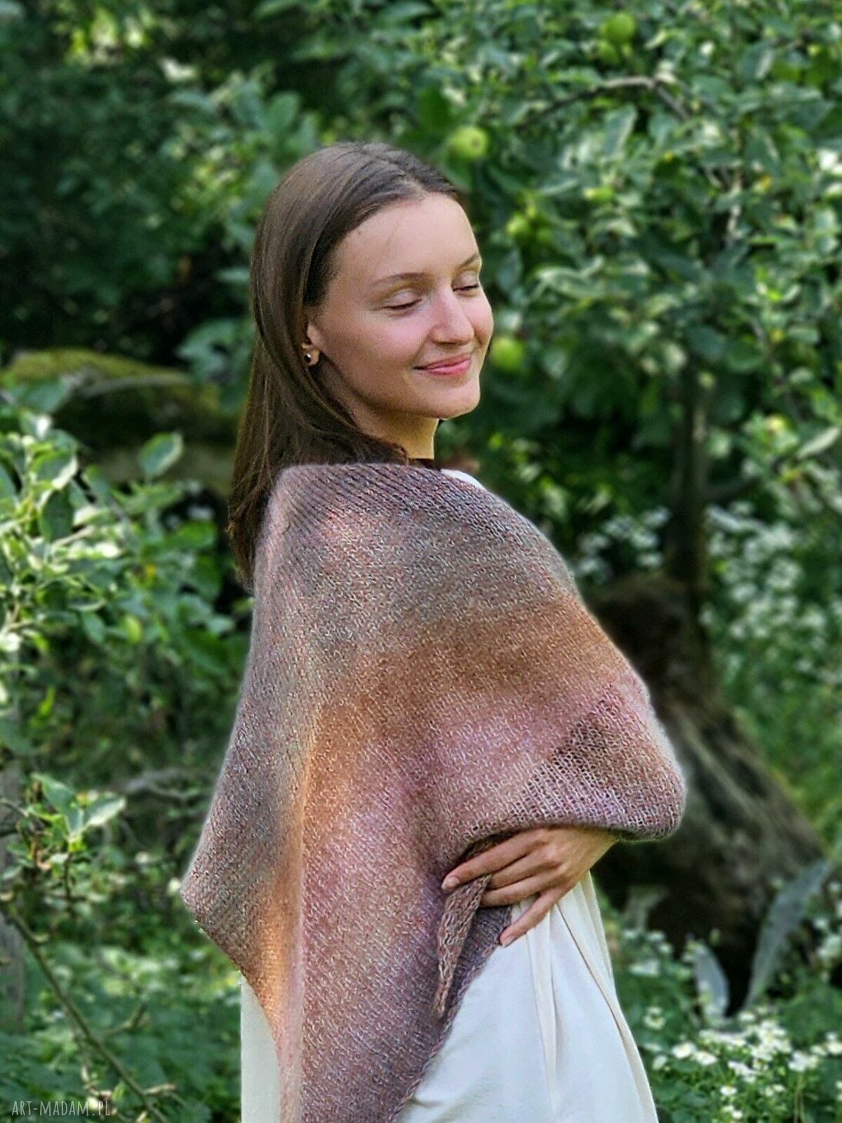 Asymetryczna chusta na drutach - moher, jedwab i merino (165 cm)