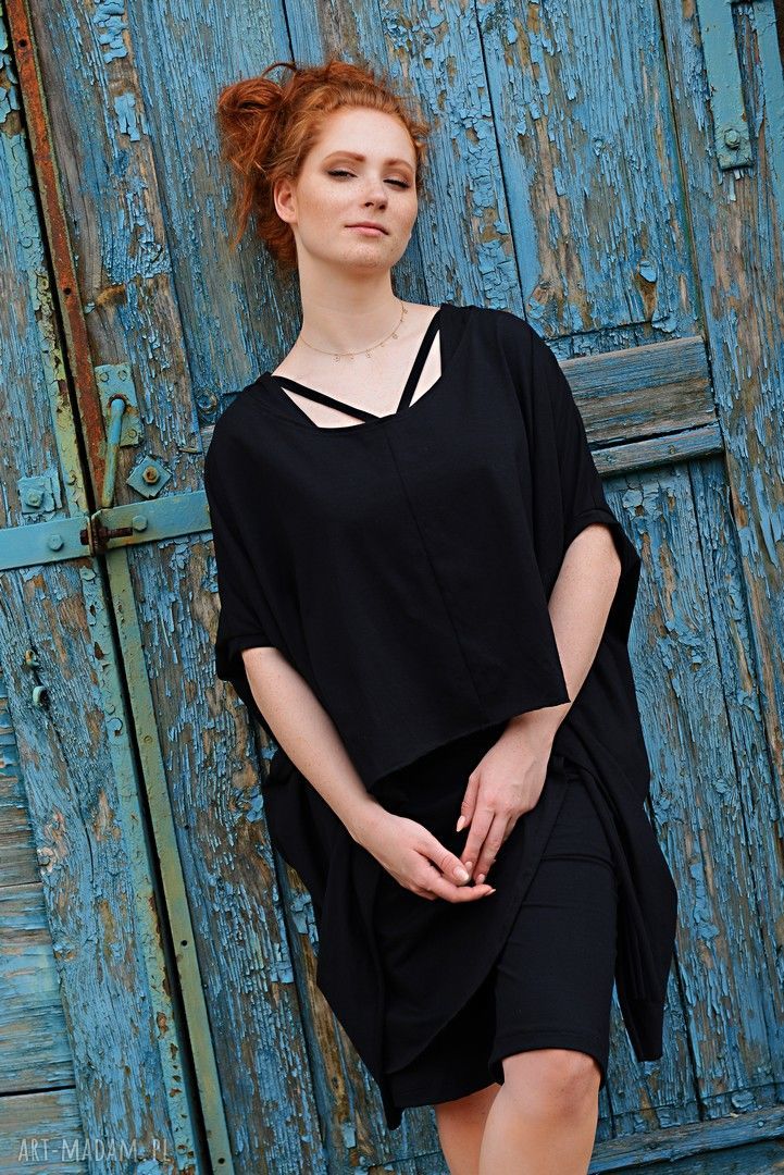 Tunika asymetryczna bez rękawów - długa luźna bluzka handmade