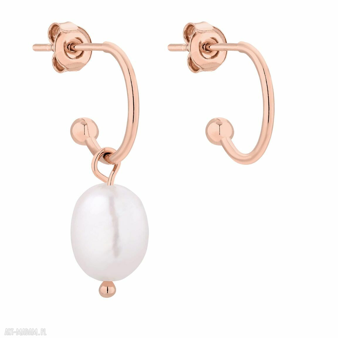 Asymetryczne kolczyki różowego złota naturalną perłą