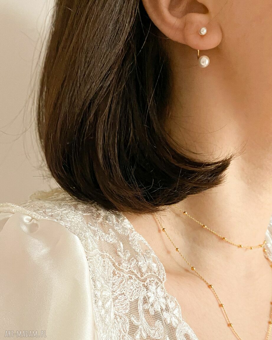 Asymetryczne kolczyki z różowego złota srebro 925 i perły Swarovski Crystal 4 i 6 mm