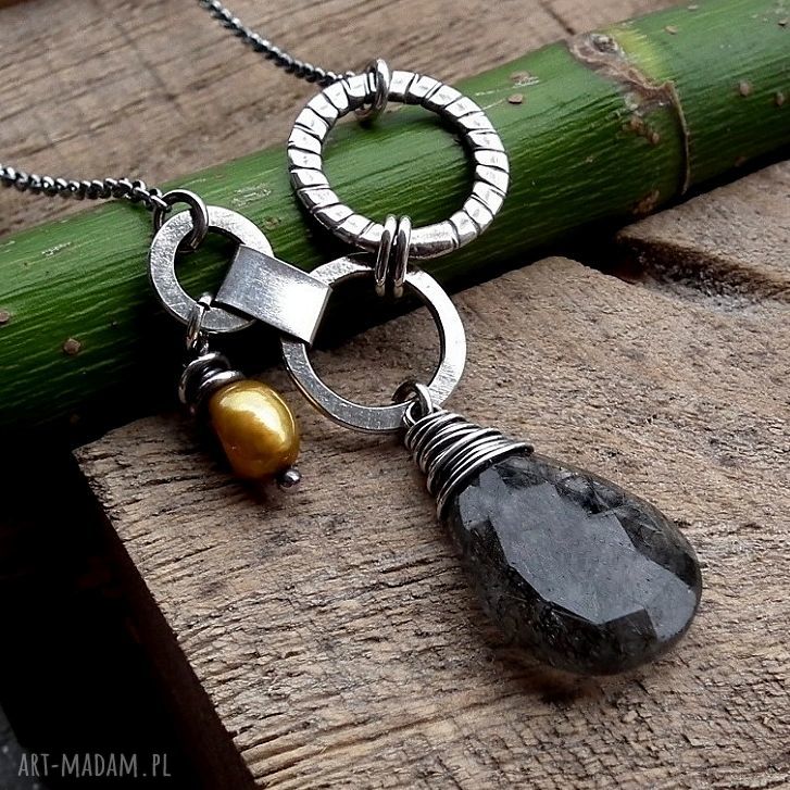 Asymetryczny naszyjnik kwarc rutylowy perŁa geometryczny krótki