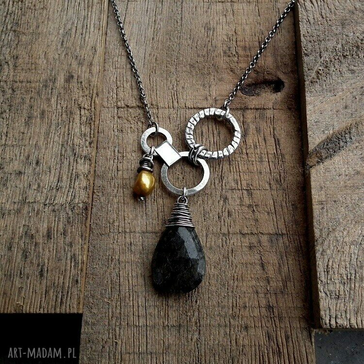 naszyjniki: ASYMETRYCZNY NASZYJNIK KWARC RUTYLOWY I PERŁA. HandMade