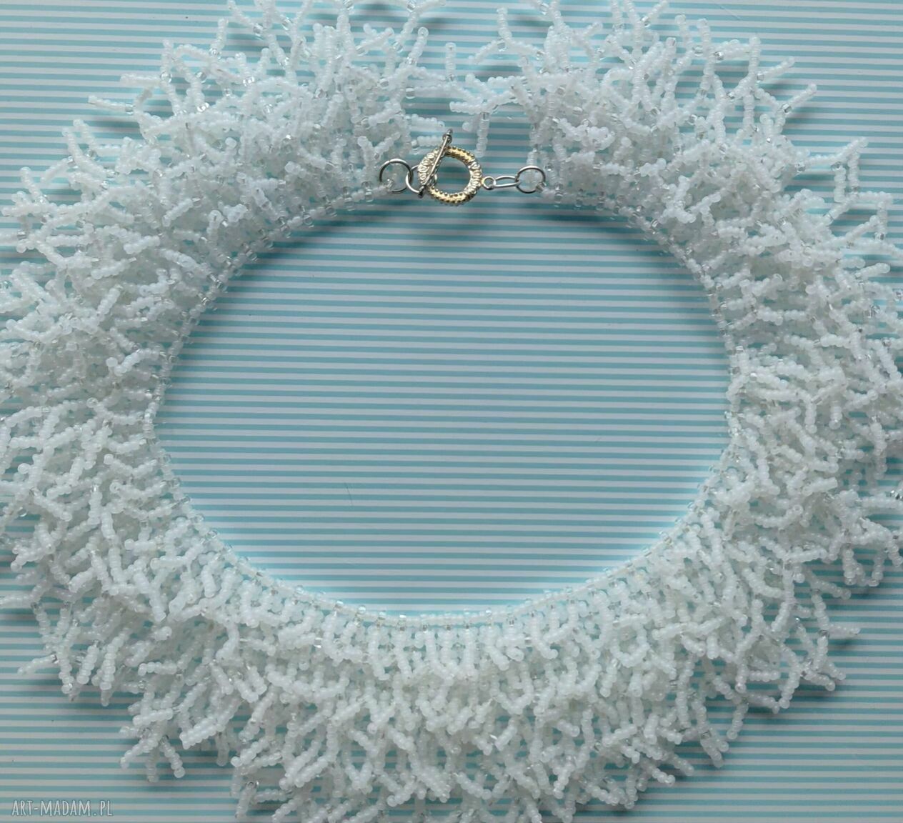 Biały naszyjnik White Grass - handmade z koralików crystal na ślub