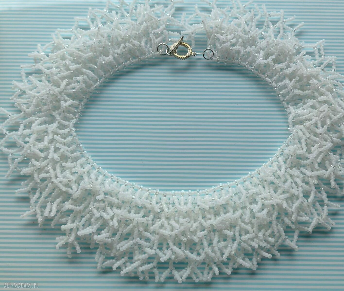 Biały naszyjnik White Grass - handmade z koralików crystal na ślub