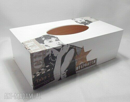 Chustecznik Audrey Hepburn - pudełko na chusteczki decoupage handmade