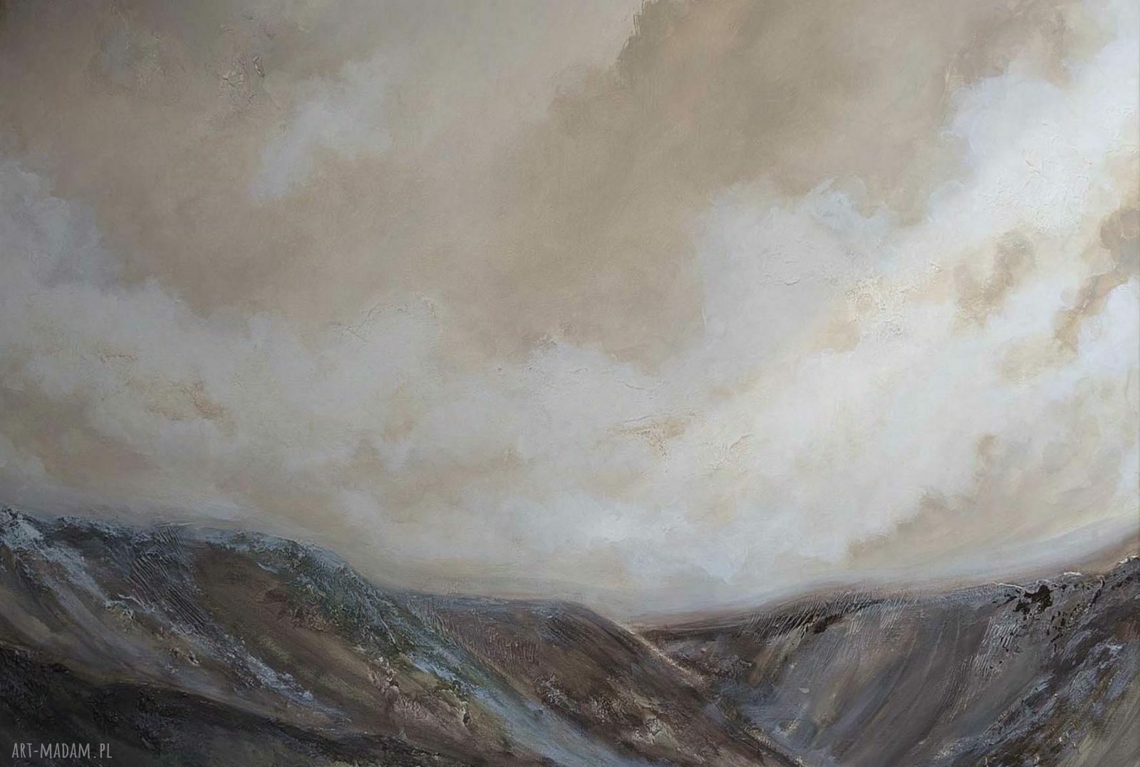 Ręcznie malowany obraz abstrakcyjny do salonu 110x70 cm w beżach i brązach - akryl na płótnie