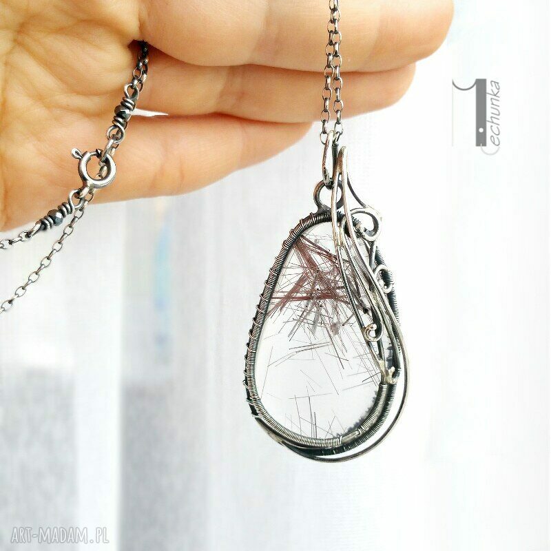 naszyjniki: Auril srebrny naszyjnik z kwarcem rutylowym Handmade