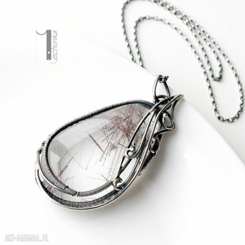 naszyjniki: Auril srebrny naszyjnik z kwarcem rutylowym Handmade