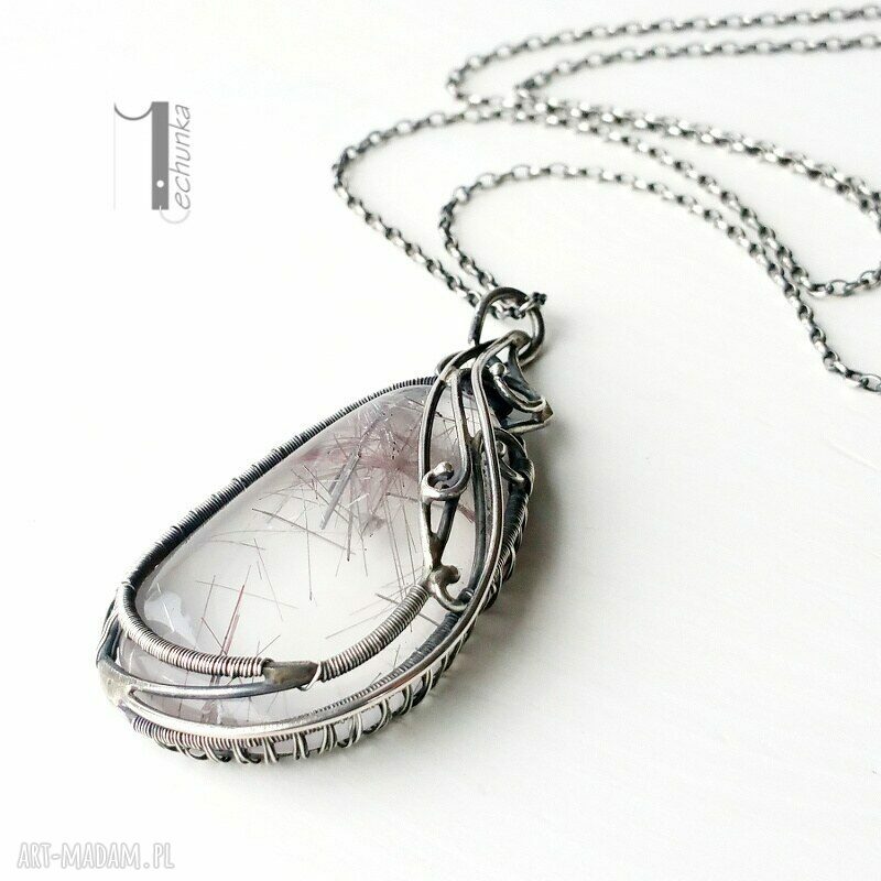 naszyjniki: Auril srebrny naszyjnik z kwarcem rutylowym Handmade