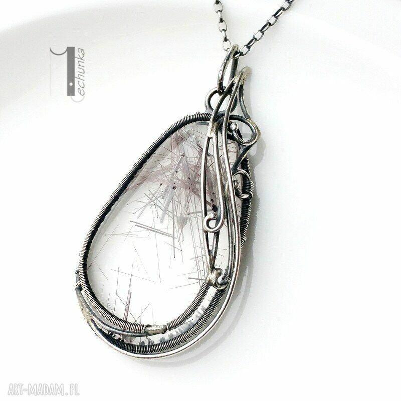 naszyjniki: Auril srebrny naszyjnik z kwarcem rutylowym Handmade