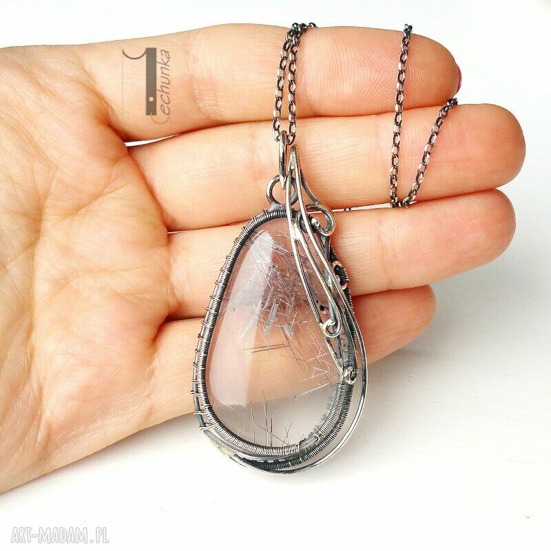 naszyjniki: Auril srebrny naszyjnik z kwarcem rutylowym Handmade