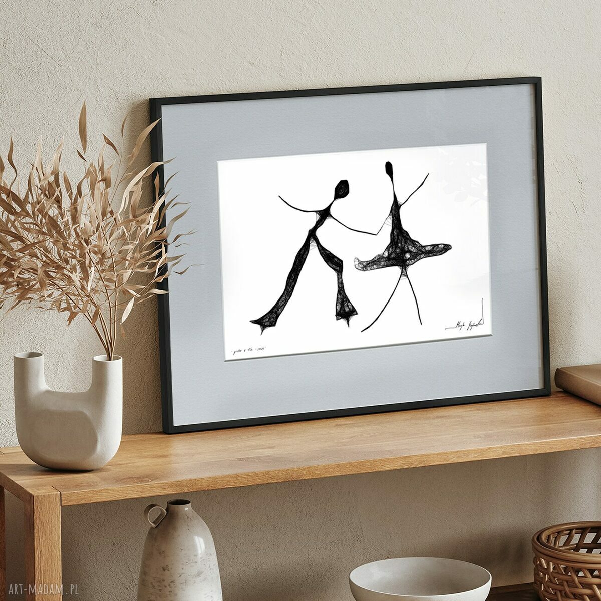 Autorska grafika A4 Tango - czarno-biała dla pary